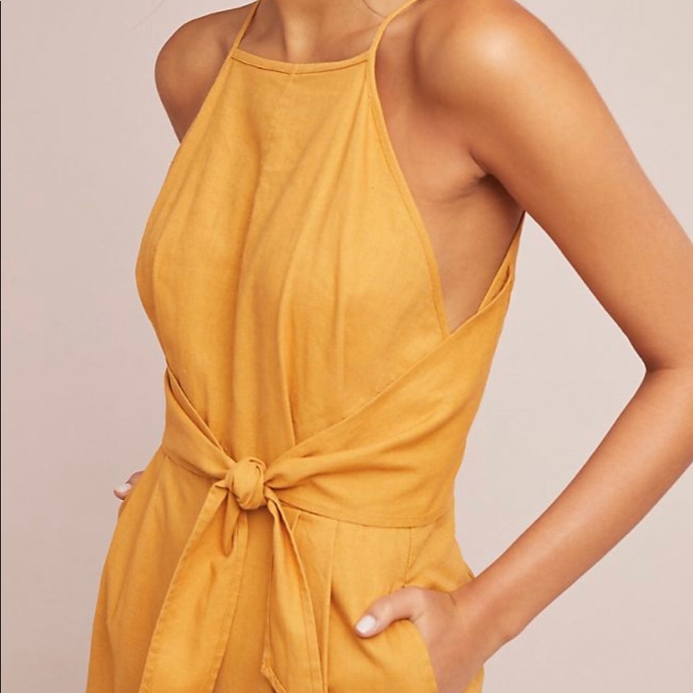 Anthropologie Tied Linen Jumpsuit